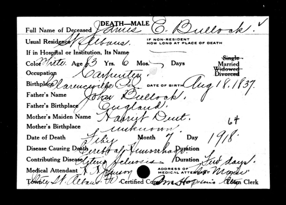 James Edward Bullock Death Record